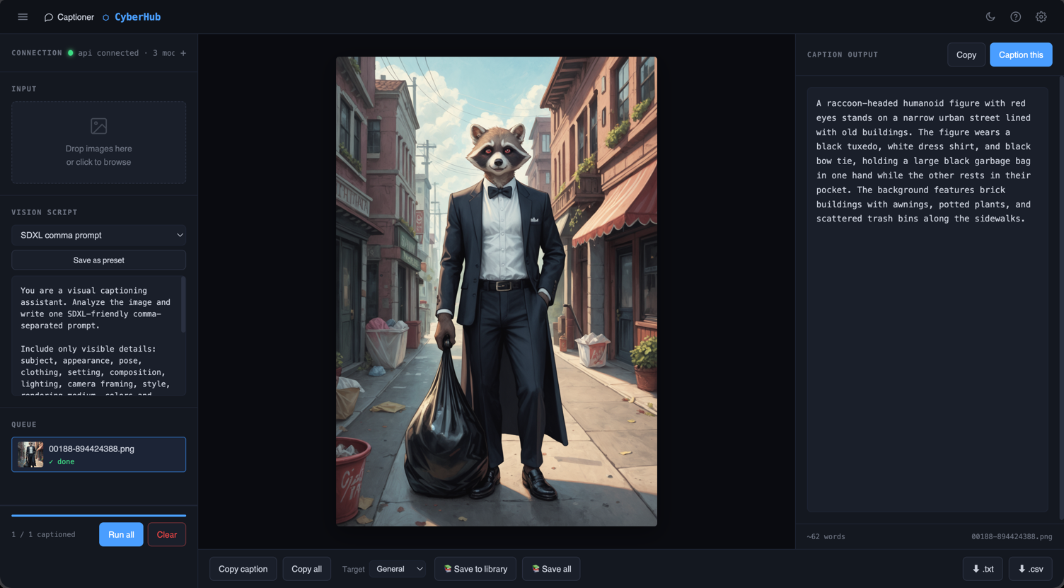 CyberHub Captioner with image queue and caption output