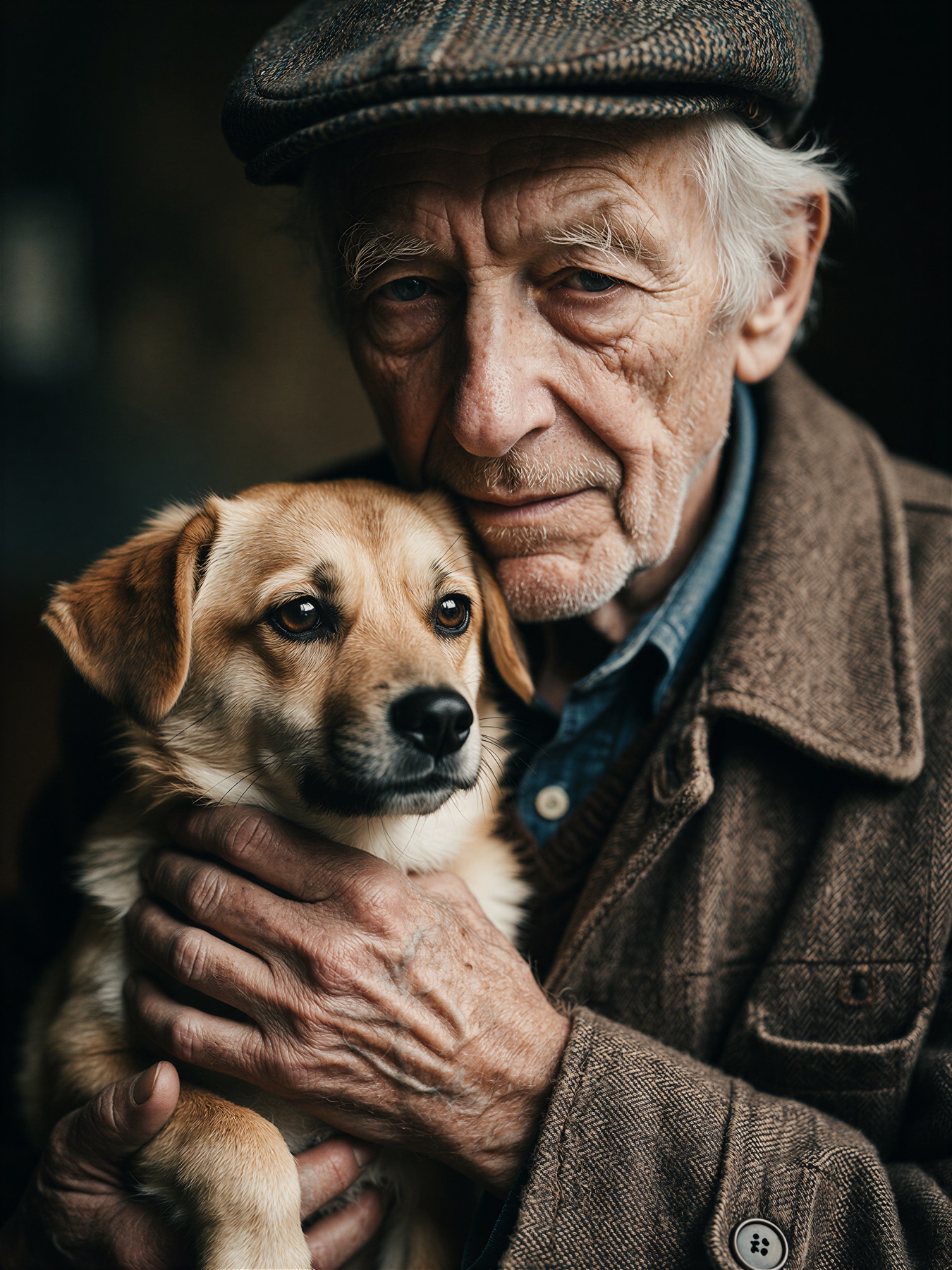 Elderly man holding a small dog, generated with the upcoming CyberRealistic Krea2 model