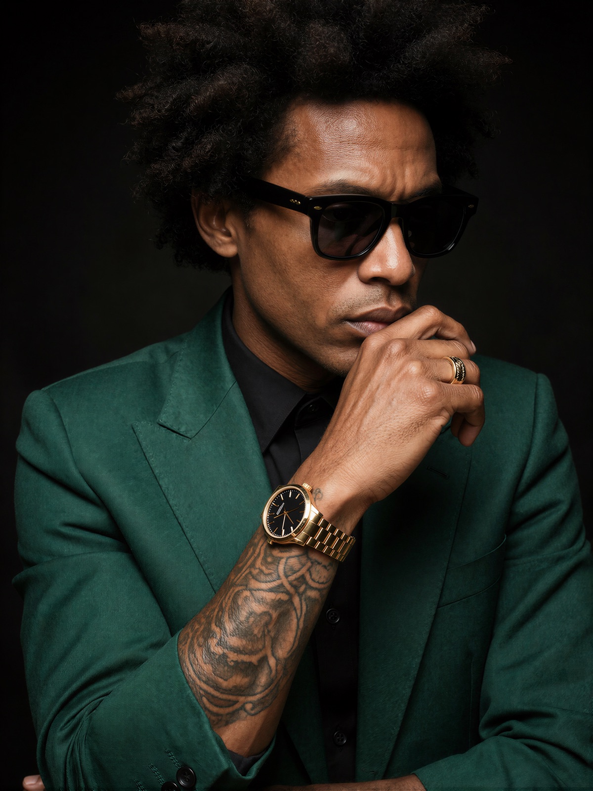 Stylish man in a green suit and sunglasses, generated with CyberRealistic Krea 2 V2