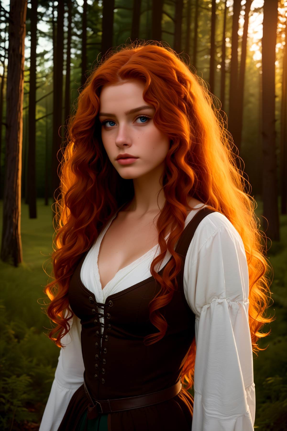 Red-haired character in a sunlit forest generated with CyberRealistic Anima
