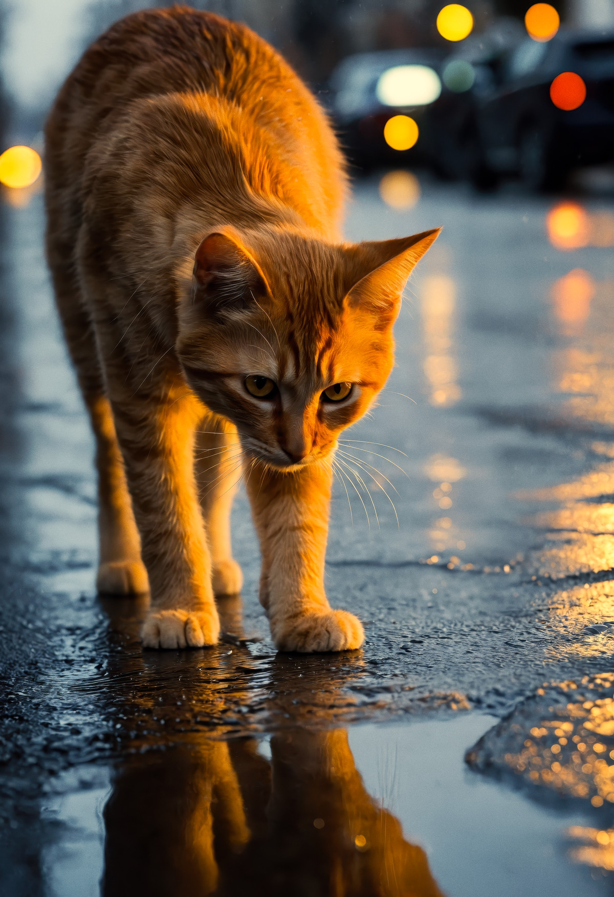 Cat in cinematic evening light generated with CyberRealistic XL